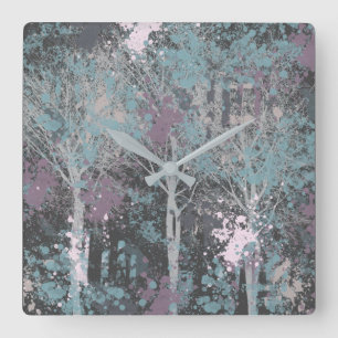 Abstract Three Trees Acrylic Wall Clock Quadratische Wanduhr