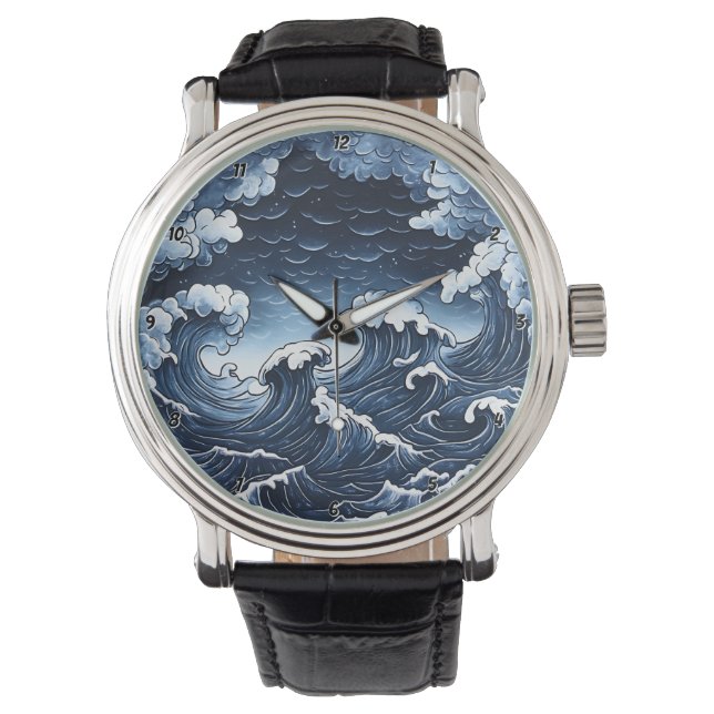Abstract Tide" - Ocean Wave Armbanduhr (Vorderseite)