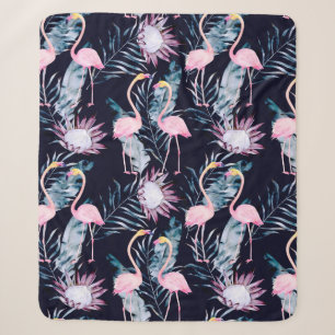 Abstract tropical pattern with flamingo, protea, l sherpadecke