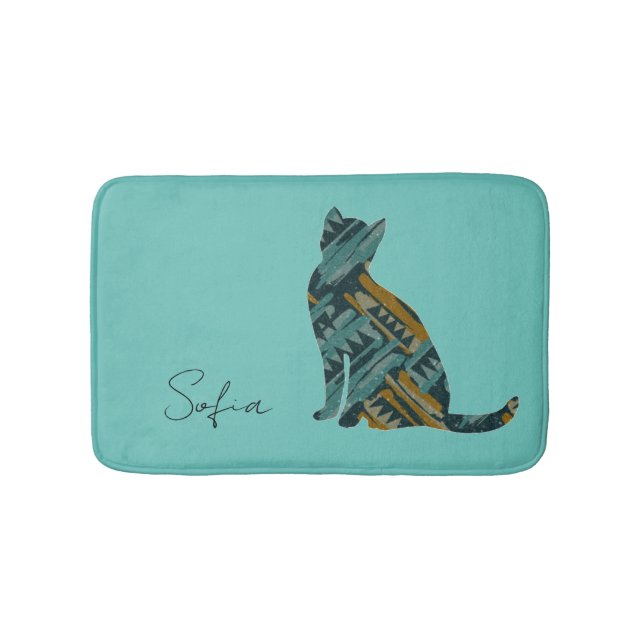Abstract Turquoise and Gold Cat Badematte (Vorderseite)