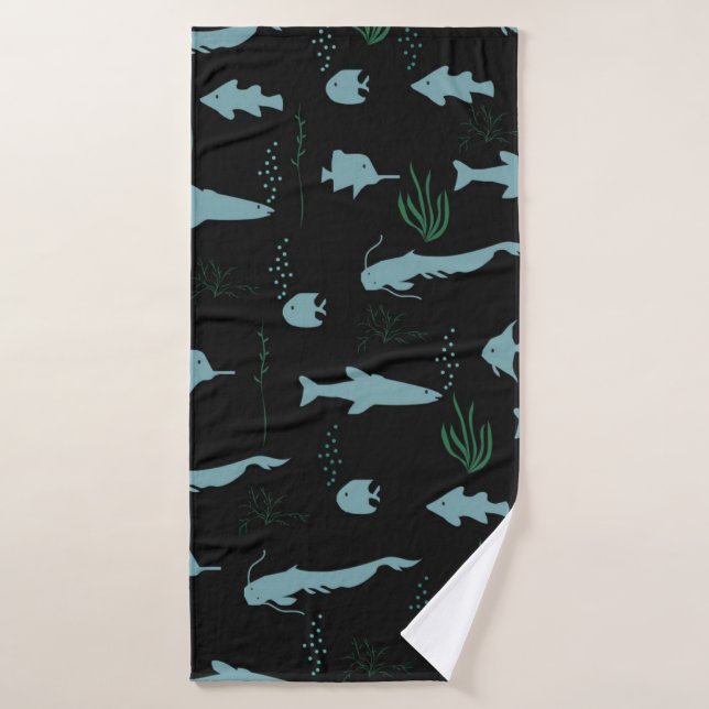 Abstract underwater pattern with fishes and seawee (Serviette de bain)