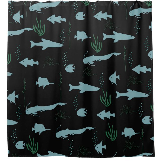 Abstract underwater pattern with fishes and seawee duschvorhang (Vorderseite)