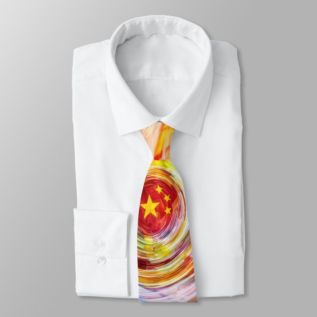 Abstract USA-China Star Fusion Necktie  Krawatte ("A vivid swirl of color and culture piece")