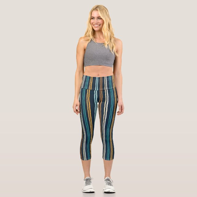 Abstract Vertical Lines pattern Capri Leggings (Vorderseite)