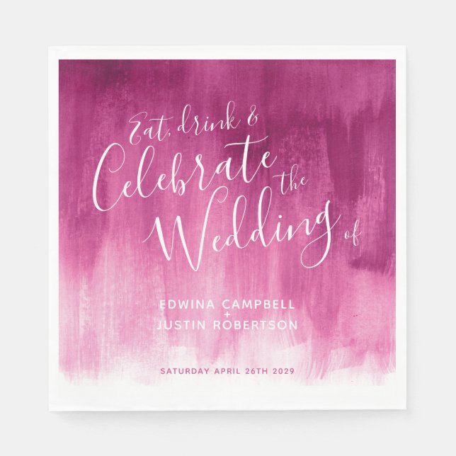 Abstract watercolor art pink red wedding napkins serviette (Vorderseite)
