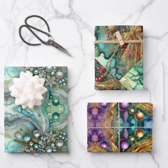 Abstract Watercolor Christmas Geschenkpapier Set (Vorderseite)