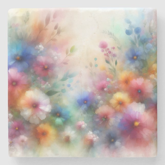 Abstract Watercolor Florals Stone Coaster Steinuntersetzer (Vorderseite)