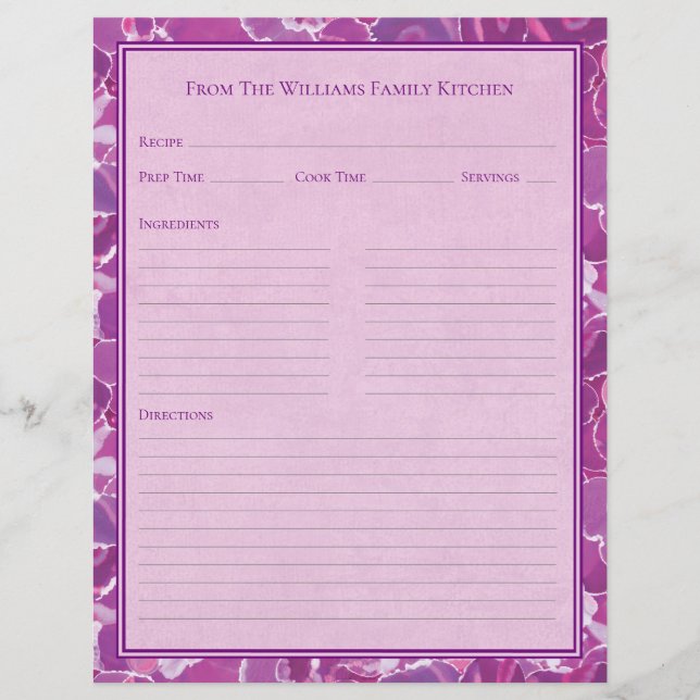 Abstract Watercolor Purple Pink Recipe Paper Sheet (Vorderseite)