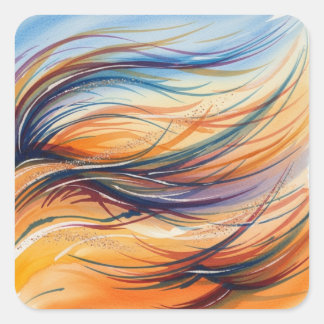 Abstract Watercolor Waves & Wind Quadratischer Aufkleber