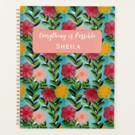 Abstract Watercolour Florals Notebook Blue