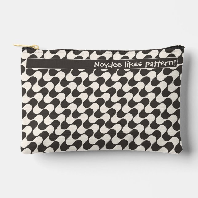 Abstract Waves Black and White with Text Zubehörtasche (Vorderseite)