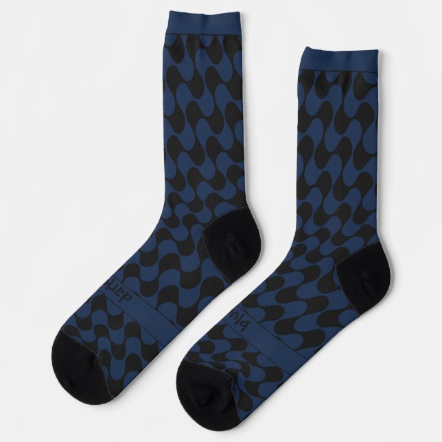 Abstract Waves Blue and Black with Text Socken (Linkes Detail)