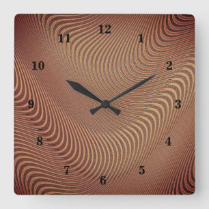 Abstract Waves Brown Art Wall Clock Quadratische Wanduhr