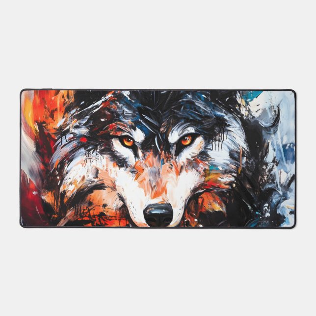 Abstract Wild Spirit Wolf Schreibtischunterlage (Vorderseite)