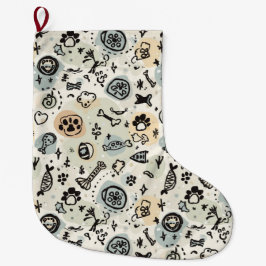 Abstract Winter Doodle Pet Stocking with Paw Print Großer Weihnachtsstrumpf