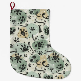 Abstract Winter Doodle Pet Stocking with Paw Print Großer Weihnachtsstrumpf