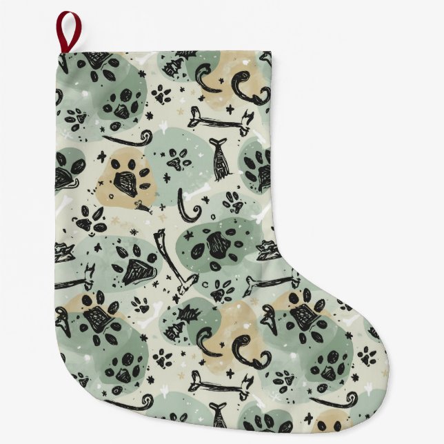 Abstract Winter Doodle Pet Stocking with Paw Print Großer Weihnachtsstrumpf (Vorderseite)