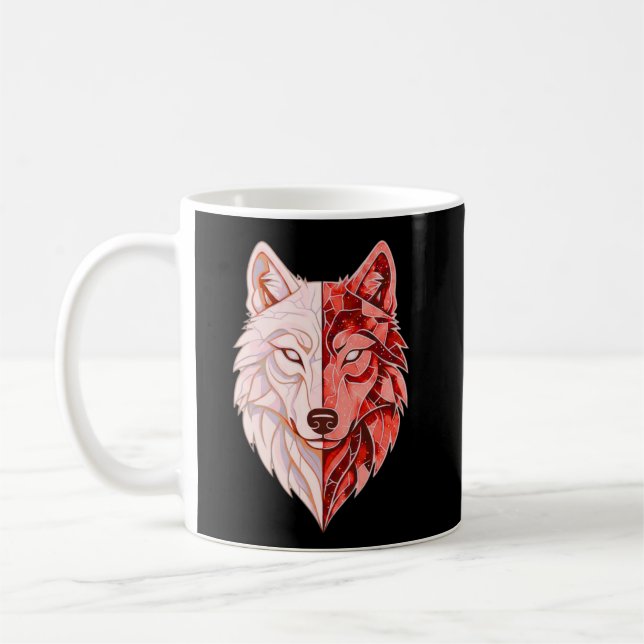 Abstract Wolf Identity – Dual Self Symbolic Art Kaffeetasse (Links)