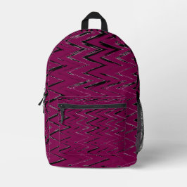 Abstract Zigzag Lines in Wine & White – Backpack Bedruckter Rucksack