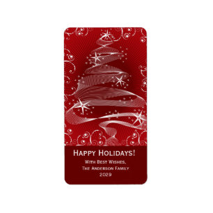 Abstrait Arbre de Noël Rouges Tournois Étiquettes 