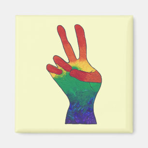 Abstrait arc-en-ciel signe main de paix magnets pe