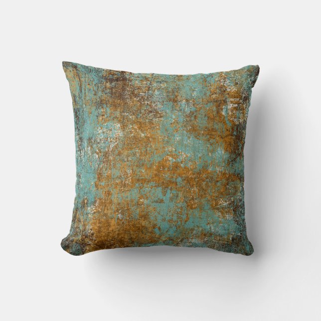 Abstrait Art Moderne Jeu Oreiller Patina en Cuivre (Recto)