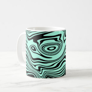 Abstrait Black Turquoise Wavy Striped Coffee Mug