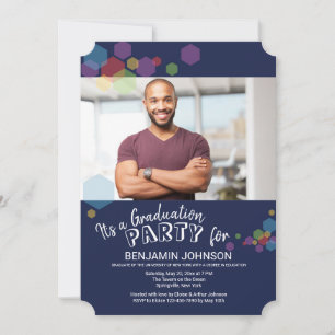 Abstrait bleu avec Hexagons Photo Invitation