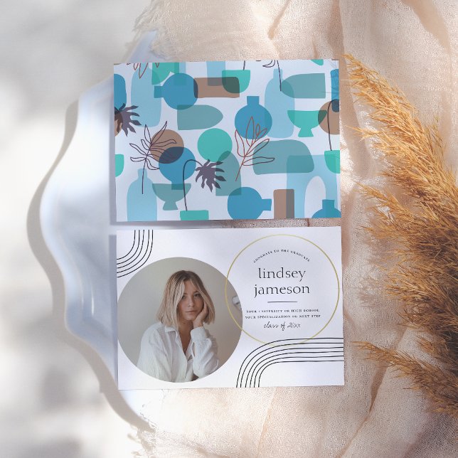 Abstrait | Bleu Photo Faire-part de graduation (Créateur téléchargé)