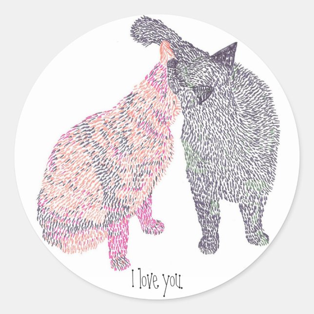 Abstrait Cat kiss 1, Je t'aime. autocollants (Devant)