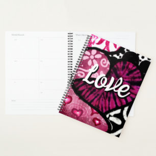 Abstrait coeur d'amour rose Floral Pois noir
