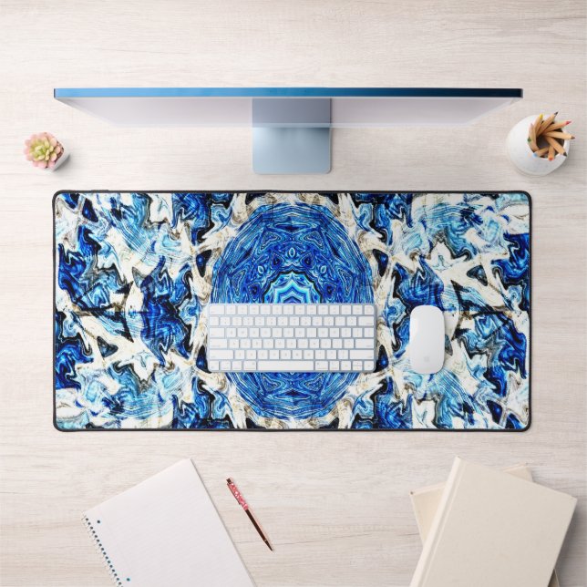 Abstrait de mandala noir blanc bleu (Bureau 1)