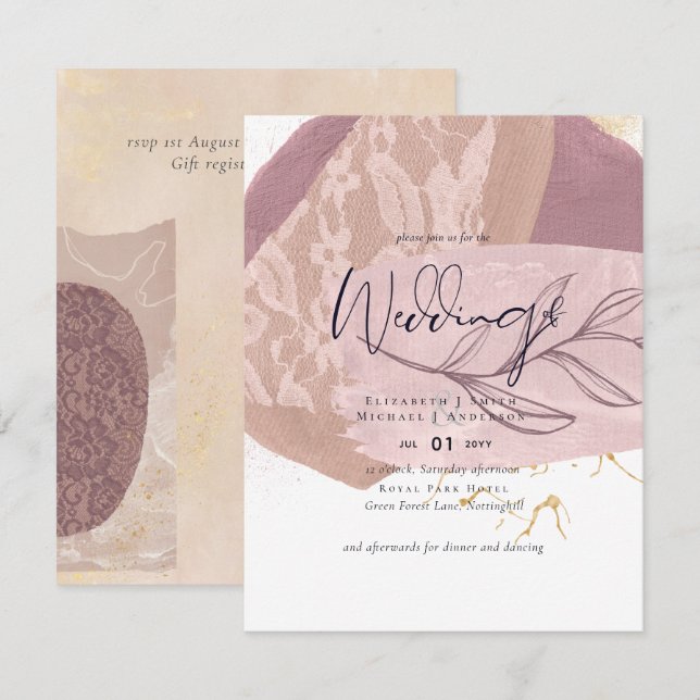 Abstrait Earth Gold Mariage Invitation budgétaire  (Devant / Derrière)