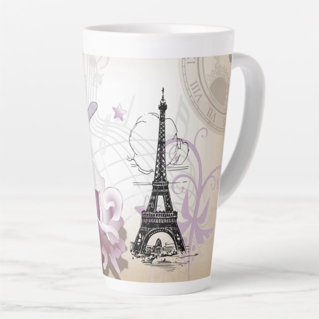 Abstrait Floral Paris Tour Eiffel Latte Mug (Angle droit)