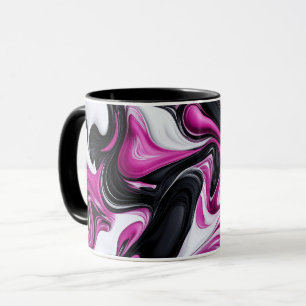 Abstrait moderne Noir, Blanc, Mug d'art magenta