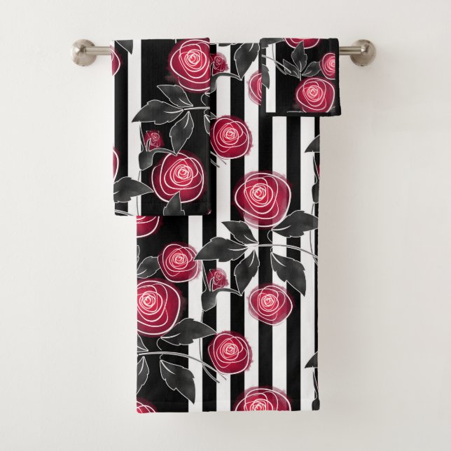 Abstrait moderne roses rouges feuilles croisées fl (En situation)