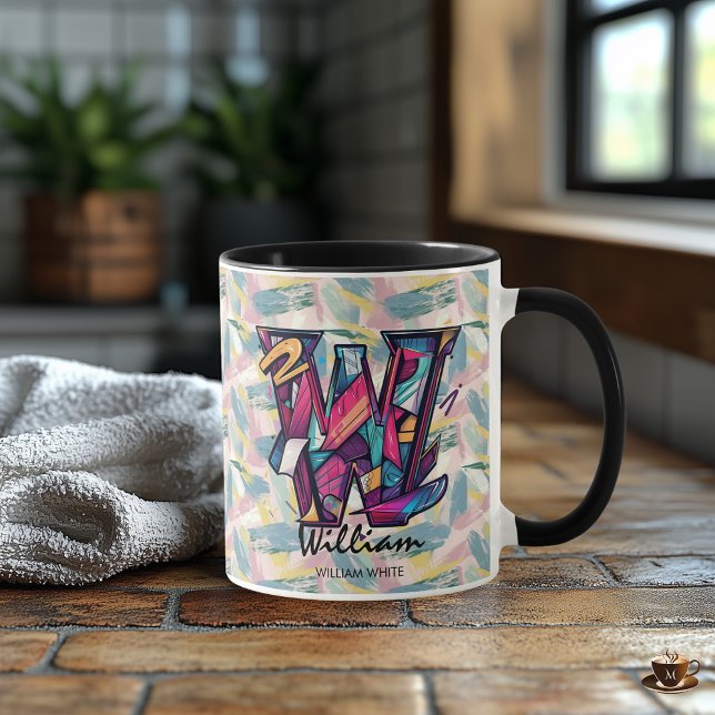 Abstrait Monogramme Mug - W pour William (Créateur téléchargé)