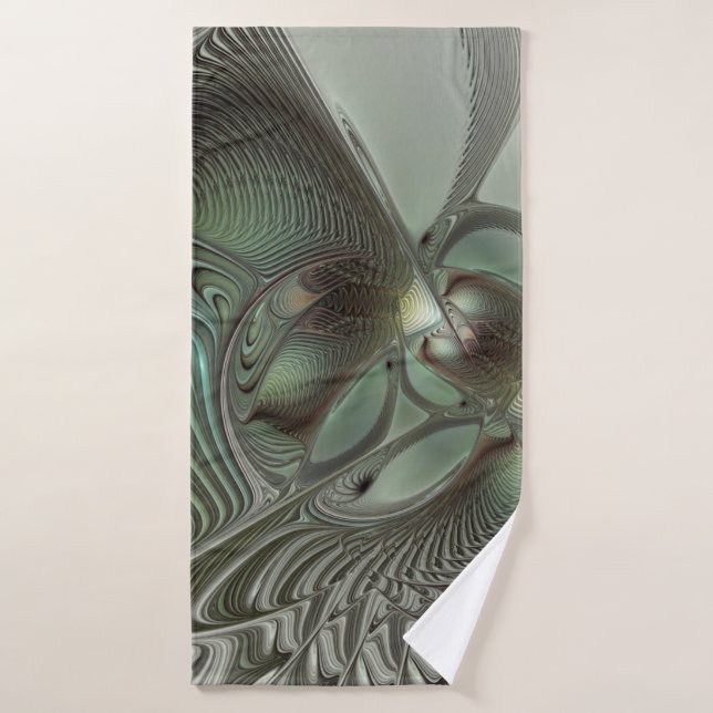 Abstrait Olive Sage Green Grey Fractal Art Imagina (Serviette de bain)