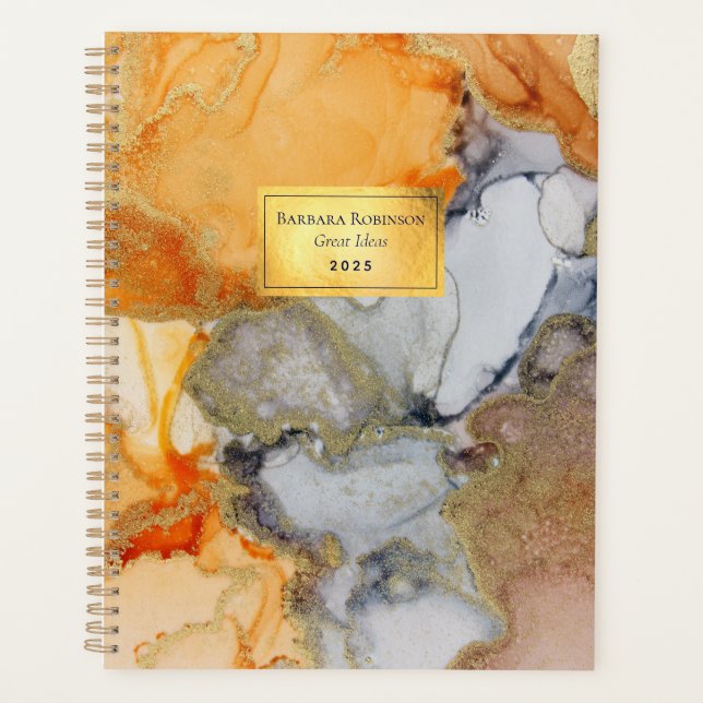 Abstrait Orange Black Gold Foil nommé Planner (Devant)