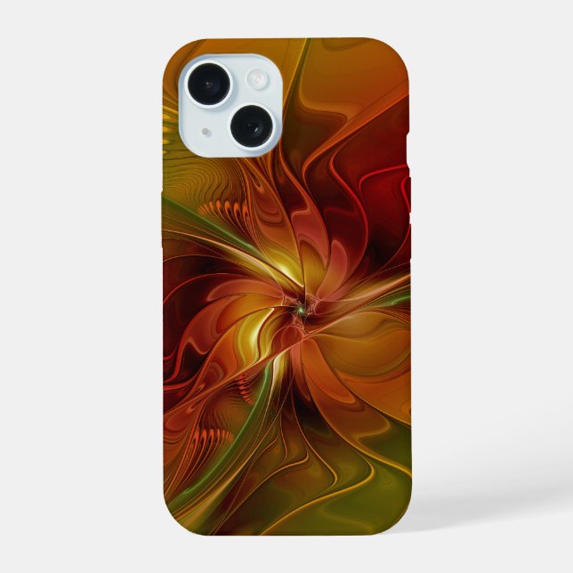 Abstrait Rouge Orange Brown Vert Fractal Art Flowe (Verso)