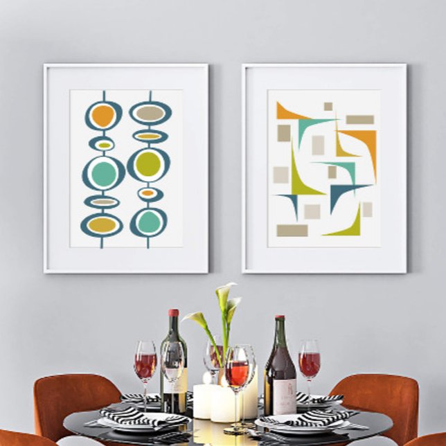 Abstrait Turquoise Orange Green Mid Century Modern (Créateur téléchargé)