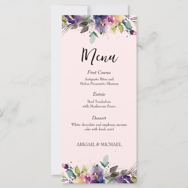 Abstrait Watercolor Floral Mariage Menu (Devant)