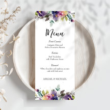 Abstrait Watercolor Floral Mariage Menu