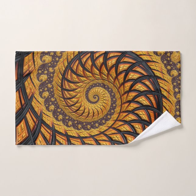 Abstraite spirale noire et or Fractale (Serviette à main)