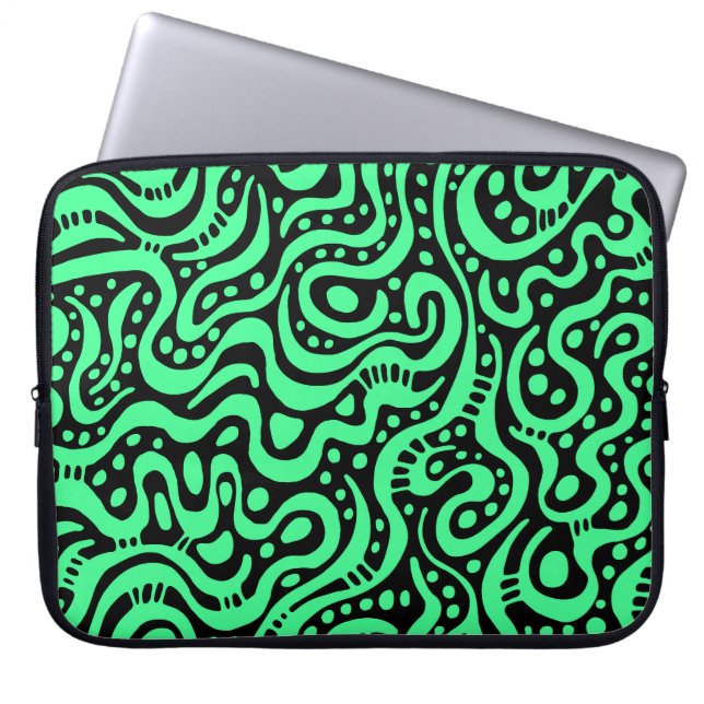 Abstrakt 041211 - Minze Grün auf Schwarz Laptopschutzhülle (Vorderseite)