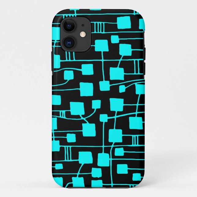 Abstrakt 111211 - Cyan auf Schwarz Case-Mate iPhone Hülle (Rückseite)