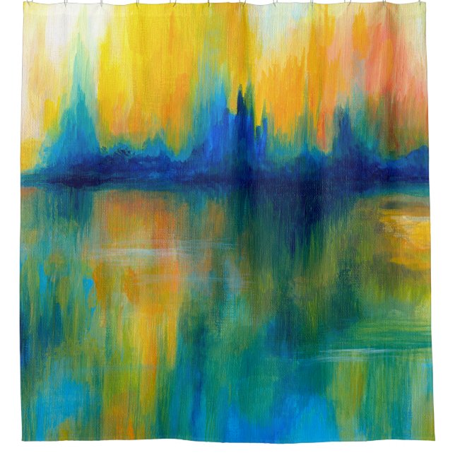 Abstrakt 14 orangefarbenes Grün Duschvorhang (Vorderseite)