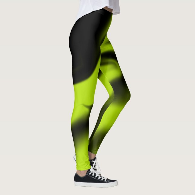 Abstrakt 3 in Schwarz und Kalkgrün Leggings (Rechts)