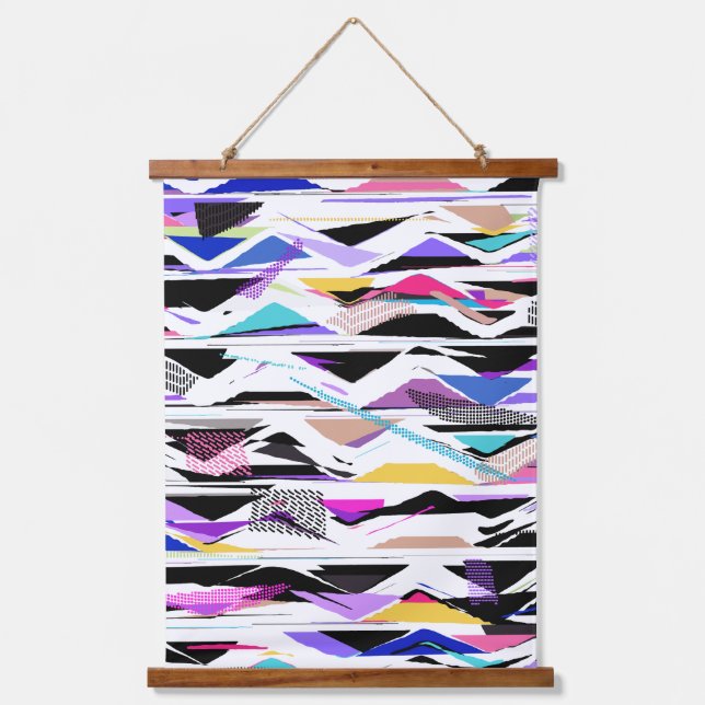 Abstrakt 80er Vibrant Vector Vibes Wandteppich Mit Holzrahmen (Vorderseite)