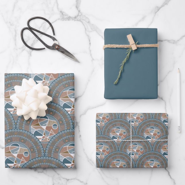 Abstrakt Accent Mandala Art Deco Scallop Geschenkpapier Set (Vorderseite)